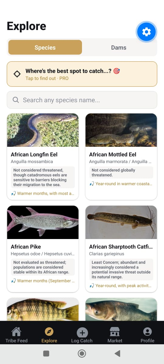 ReelTribe species explorer with conservation status